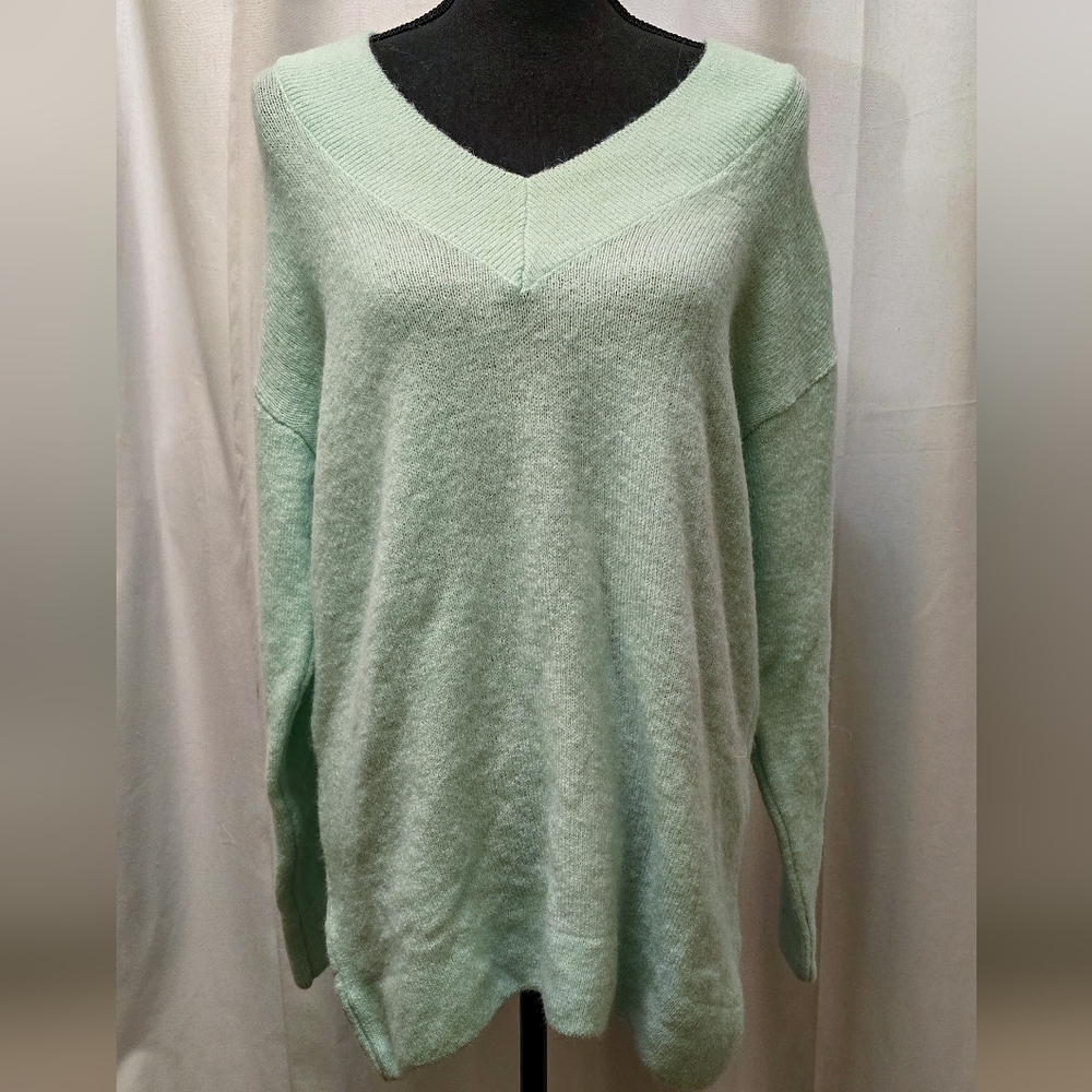 Mango Oversized Mint Green V-Neck Sweater